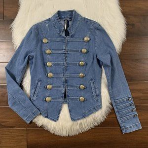 Free People Size Small Blue Military Denim Jean Jacket